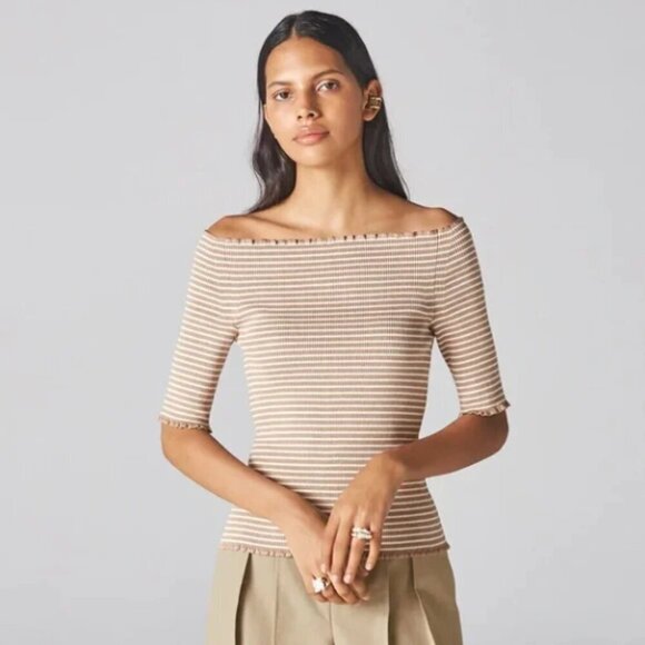 ADEAM Tops - NEW ADEAM x Caroline Murphy // beige & white off-the-shoulder top // Large